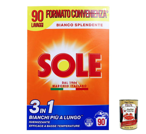 Sole Bianco Splendente Lessive En Poudre Pour Machine À Laver 90 Lavages 4,5 Kg Formule Professionnelle Nettoyage En Profondeur Apporte Douceur Aux Vêtements Dès Le Premier Lavage + Italian Gourmet