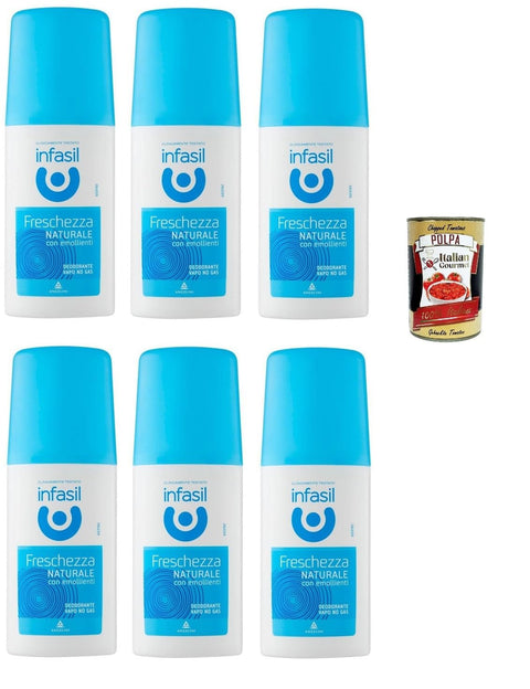 Infasil Freschezza Lot De 6 Déodorants Naturels En Vaporisateur Sans Gaz, Sans Sels D'aluminium, Protection Anti-Taches, 6 X 70 Ml + Italian Gourmet Polpa 400 G