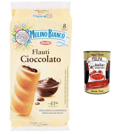 Mulino Bianco Flauti Lot De 6 Collations Au Chocolat, Gâteaux Et Collations Sucrées Pour Entre Les Deux – 280 G + Polpa Italien Gourmet 400 G