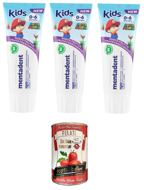 Mentadent Dentifricio Kids 0-6 Anni Dentifrice Pour Enfants 3 X 75 Ml + Italian Gourmet Polpa 400 G