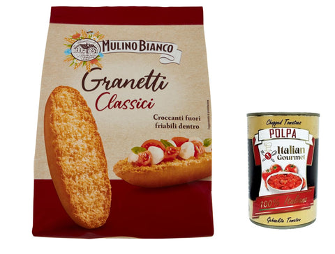 Mulino Bianco Crostini Granetti Classici Lot De 12 Snacks Salés 280 G + Polpa Italian Gourmet 400 G