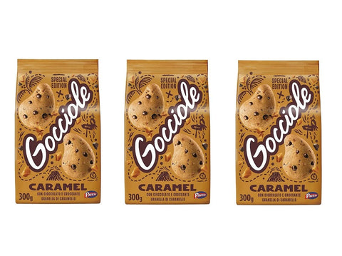 Pavesi Gocciole Caramel Lot De 3 Biscuits Avec Chocolat Croustillant Et Grains De Caramel 300 G