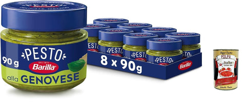 Barilla Pesto Sugo Alla Genovese 8 X 90 G Avec Basilic Italien Et Parmigiano, Sans Gluten, Sauce Pesto + Italian Gourmet Polpa 400 G