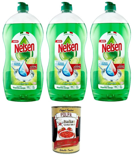Nelsen Detersivo Per Stoviglie Limone Lot De 3 Bidons De Liquide Vaisselle Au Citron 850 Ml + Italian Gourmet Polpa 400 G