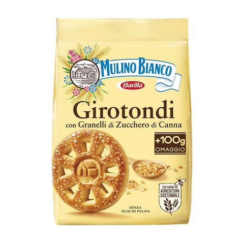 Mulino Bianco, Girotondi, Saupoudrés De Grains De Sucre De Canne Ambrés Et Réalisés À Base De Farine Issue De L'agriculture Durable - 1 Paquet De 350 G