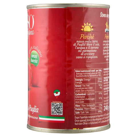 Rosso Gargano pomodori Datterini Pelati di Puglia, Tomates Datterini pelées 100 % italiennes en conserve, idéales pour les pizzas, les pâtes, les sauces et la cuisine méditerranéenne, 24 boîtes de 400 g