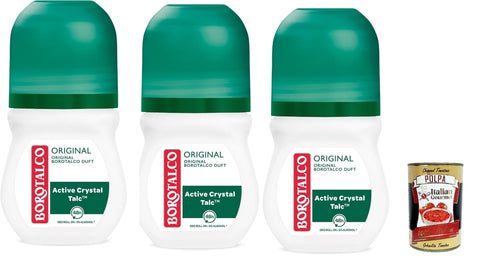 Déodorant Roll-On Original Au Talc Avec Cristaux Actifs, Triple Protection Sèche, Sans Alcool, Parfum Talco - 3 X 50 Ml + Italian Gourmet Polpa 400 G
