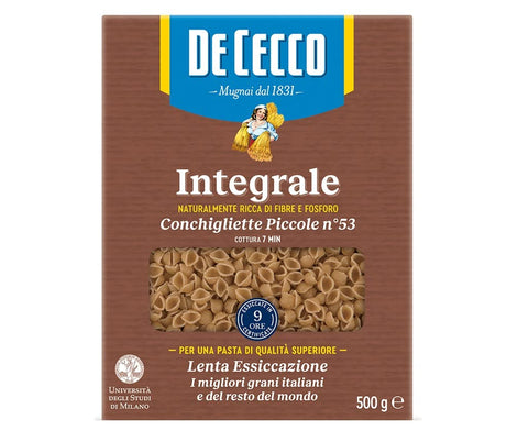 De Cecco Conchigliette Piccole N°53 Integrali Lot De 12 Pâtes À Grains Entiers 500 G