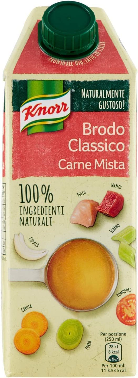 Lot De 6 Bouillons Knorr Brodo Carne Mista Avec Viande 100% Ingrédients Naturels Sans Gluten 750ml