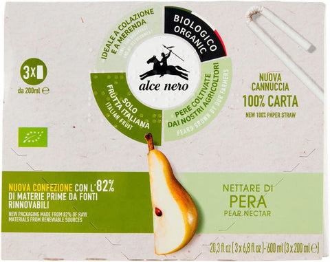 3 X Alce Nero Nettare Biologico Di Pera Nectar De Poire Biologique 3 Brik De 200 Ml