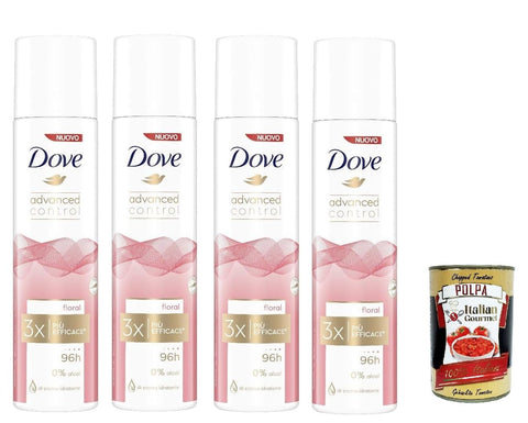 Dove Advanced Control Floral Lot De 4 Déodorants En Spray 0 % Alcool, Protection 96 H, 4 X 100 Ml + Italian Gourmet Polpa 400 G
