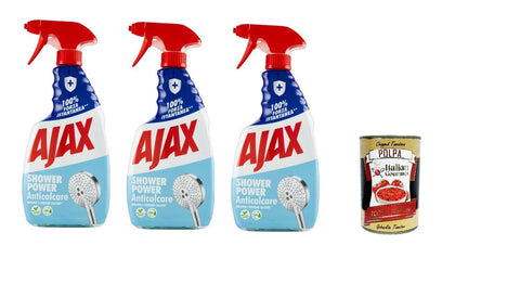 Ajax Shower Power Lot De 3 Sprays Nettoyants Anti-Calcaire Pour La Douche 600 Ml + Polpa Italien Gourmet Polpa 400 G