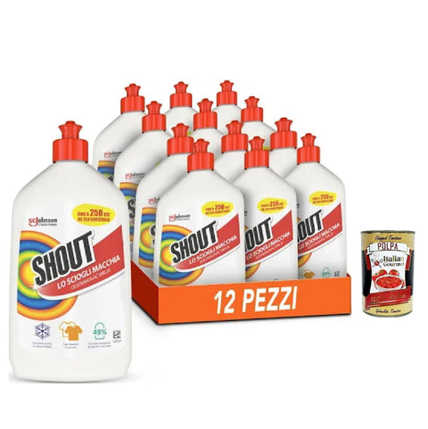 Shout Scioglimacchia Liquido, Smacchiatore Bucato Tripla Azione, Détachant Pour Le Linge, Sans Danger Pour Le Linge Blanc Et Coloré, 12 Pièces De 500 Ml + Italian Gourmet Polpa 400 G