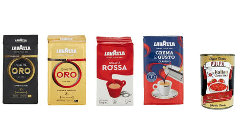 Lavazza Caffe' Qualita' Oro, Oro D'altura, Rossa Et Classico Macinato Café Moulu Ground Coffee 4 X 250 G + Italian Gourmet Polpa 400 G