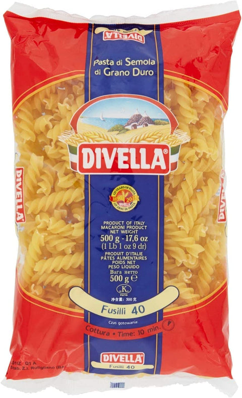 Divella Fusilli N. 40 Lot De 24 Pâtes À La Semoule De Blé Dur 500 G + Boîte De 400 G
