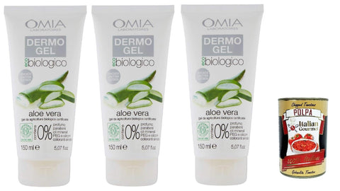 Omia Dermogel Lenitivo Lot De 3 Crèmes Pour Le Visage Et Le Corps À L'aloès, Excellent Pour Les Peaux Sensibles, Rouges Et Irritées, 3 X 150 Ml + Italian Gourmet Polpa 400 G