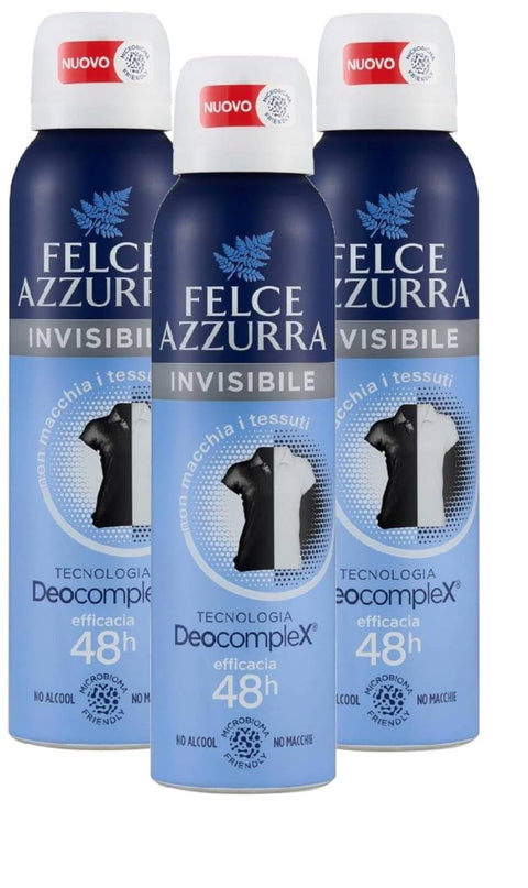 Felce Azzurra Invisible Deo Spray 48h – Déodorant sans alcool, résistant aux taches et respectueux du microbiome, avec la technologie Deo Complex, 3x150 ml