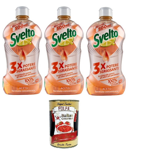 Svelto Piatti A Mano Concentrato Aceto Lot De 3 Plats À Base De Vinaigre Concentré 3 X 500 Ml + Italian Gourmet Polpa 400 G