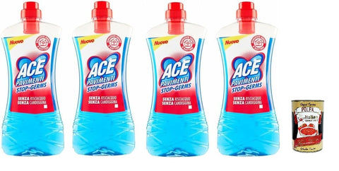 Ace Pavimenti Stop Germs Nettoyant Pour Sol Hygiène – Sans Javel – Élimine 99,9 % De La Saleté Du Sol 4 X 1 L + Italian Gourmet Polpa 400 G