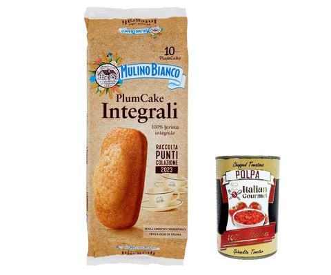 Mulino Bianco Plumcake Integrali Lot De 3 Collations Pour Gâteaux Aux Prunes Avec 100 % Farine Complète 330 G + Polpa Italian Gourmet Polpa 400 G