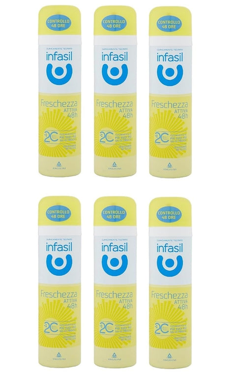 Infasil Lot De 6 Déodorants En Spray Fraîcheur Active 48 Heures, Plus De Transpiration Que Vous En Savez Plus Que Fraîcheur, 6 X 150 Ml + Italian Gourmet Polpa 400 G