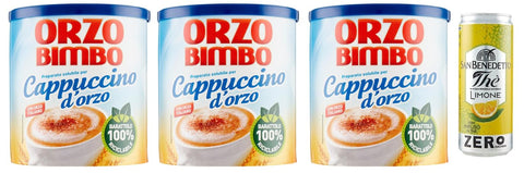 Orzo Bimbo Cappuccino D'orzo Solubile Lot De 3 Cappuccino Solubles D'orge - Une Alternative Sans Caféine 150 G + 1 Sachet De Thé Glacé San Benedetto Au Citron Sans Sucre - Boîte De 330 Ml
