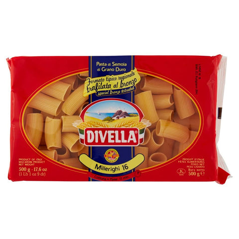 Divella Millerighi N. 16 Lot De 12 Pâtes À La Semoule De Blé Dur 500 G + Boîte Italienne Gourmet Polpa Di Pomodoro 400 G