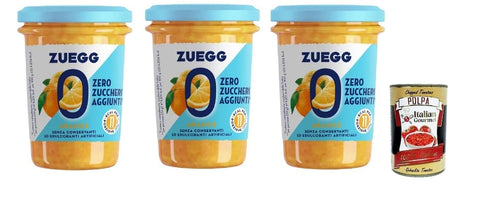 Zuegg Zero Arance Jam Lot De 3 Pots De Confiture Orange Sans Sucre Ajouté, Sans Conservateurs, 3 Pots De 220 G + Italian Gourmet Polpa Di Pomodoro Boîte De 400 G