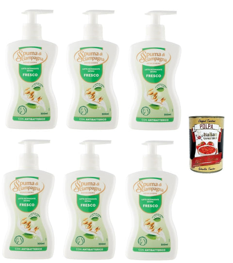 Spuma Di Sciampagna Latte Detergente Intimo Fresco Lait Nettoyant Intime Frais 6 X 300 Ml + Italian Gourmet Polpa Di Pomodoro 400 G
