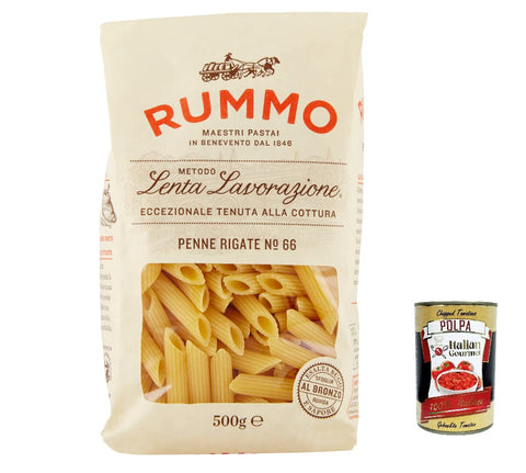 Rummo Penne Rigate N. 66 Lot De 5 Pâtes À La Semoule De Blé Dur 500 G + Boîte Italienne Gourmet Polpa Di Pomodoro 400 G