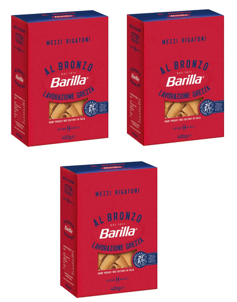 Barilla Mezzi Rigatoni Al Bronzo Lot De 3 Pâtes Tirées Bronze 400 G