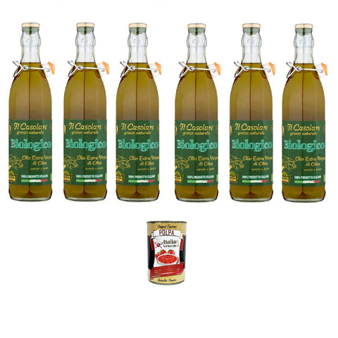 Farchioni Il Casolare grezzo naturale biologico Olio Extra Vergine di Oliva 750ml, Huile d'olive extra vierge biologique naturelle brute 6x 750 ml + Italian Gourmet polpa 400gr