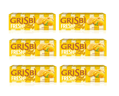 6x Vicenzi Grisbì Mango e Cioccolato bianco Biscuits fourrés à la crème de mangue et de chocolat blanc 112 g