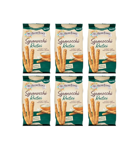 Mulino Bianco Grissini Sgranocchi Rustici – Gressins croustillants aux graines d'épeautre, de seigle, de lin et de tournesol – 6 x 200 g