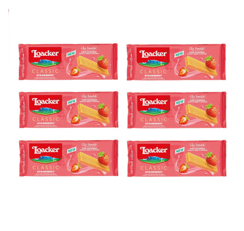 6x Loacker Wafer Classic Fragola Gaufres fourrées à la crème de fraise, 175 g