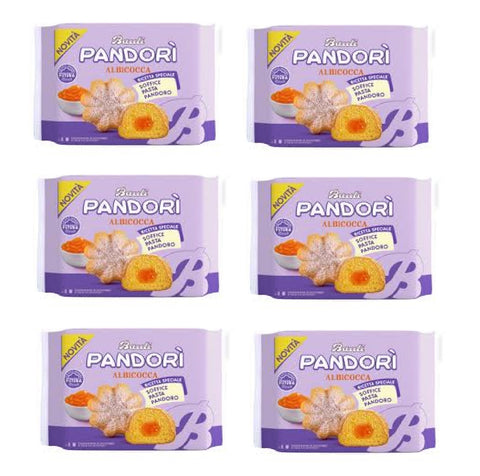 6x Bauli Pandori‘ Pandorini fourré aux abricots avec une pâte molle au lait et au pandoro, une spécialité de pâtisserie italienne, style pandoro traditionnel 4x 178g