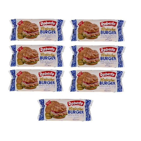 7x Roberto Brioche Burger Petits pains à hamburger de 300 g, moelleux et légèrement sucrés, aux graines de sésame et de pavot, idéaux pour les hamburgers, les sandwichs, la cuisine de rue, les grillades et les barbecues.