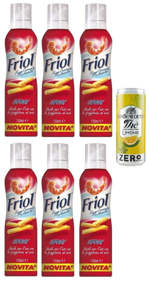 Friol Olio Lot De 6 Sprays D'huile En Spray Idéale Pour Une Utilisation Avec La Friteuse À Air Chaud, 150 Ml + 1 Boîte De Thé Glacé San Benedetto Au Citron Sans Sucre 330 Ml