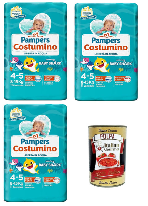 Pannolino Costumino Lot De 11 Couches De Costume Liberté Dans L'eau 3 X 198 G + Polpa Italian Gourmet 400 G