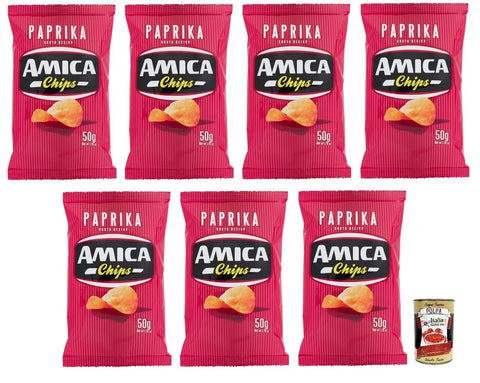 Amica Lot De 7 Sachets De Chips De Patatine Et Poivrons, Au Goût De Poivrons, Snacks Salés, Sans Gluten, 50 G, + Italian Gourmet Polpa Di Pomodoro Boîte De 400 G