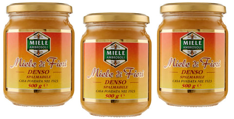Ambrosoli Miele Di Fiori Denso Spalmabile Lot De 3 Pots De Miel Dense 500 G