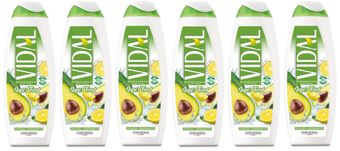 Vidal Bagnodoccia Lot De 6 Flacons De Gel Douche À L'avocat Et À La Bergamote 500 Ml
