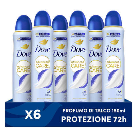 Dove Lot De 6 Déodorants En Spray Advanced Care Talk Avec Formule Hydratante Et Douce Pour La Peau, Sans Alcool, Peau Sèche Jusqu'à 72 Heures, Déodorant Pour Homme Et Femme - Lot De 6 Flacons De 150