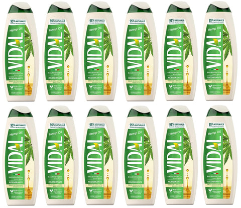 Vidal Bagnodoccia Lot De 12 Flacons De Gel Douche Olio Di Canapa Biologico, Mousse De Douche À L'huile De Chanvre Bio 500 Ml