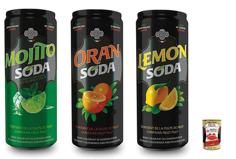 Lot De 72 Boîtes De Boisson Italienne Lemonsoda Oransoda Mojitosoda 330 Ml + Italian Gourmet Polpa 400 G