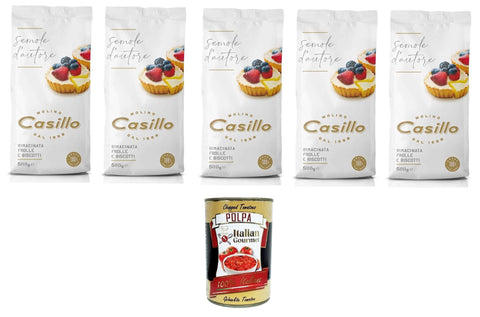 Molino Casillo Semola D'autore Farina Di Semola Rimacinata Per Pasta Frolla E Biscotti Farine De Semoule Moulue Pour Pâte Brisée Et Biscuits 5 X 500 G + Italian Gourmet Polpa 400 G