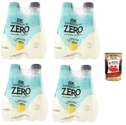 San Benedetto Limone Zero Pet Sans Sucre 24 X 0,25 L, Citron Zéro, Limonade Orange Sans Sucre, Boisson Douce Sans Sucre + Italian Gourmet Polpa 400 G