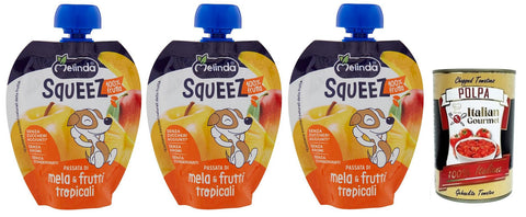 Melinda Mela & Frutti Tropicali Squeez Lot De 3 Purées De Fruits Tropicaux Et De Pommes 90 G + Boîte De 400 G
