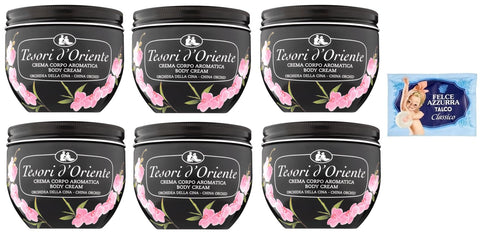 Tesori D'oriente Crema Corpo Orchidea Della Cina Lot De 6 Crèmes Pour Le Corps Orchidée De Chine 300 Ml + 1 Sachet De Talc Felce Azzurra 100 G