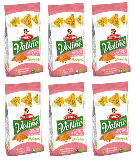 Curtiriso Le Veline Snack Curcuma E Pepe Rosa Scrokkinati Biologico Lot De 6 Collations Bio Avec Curcuma Et Poivre Rose 80 G